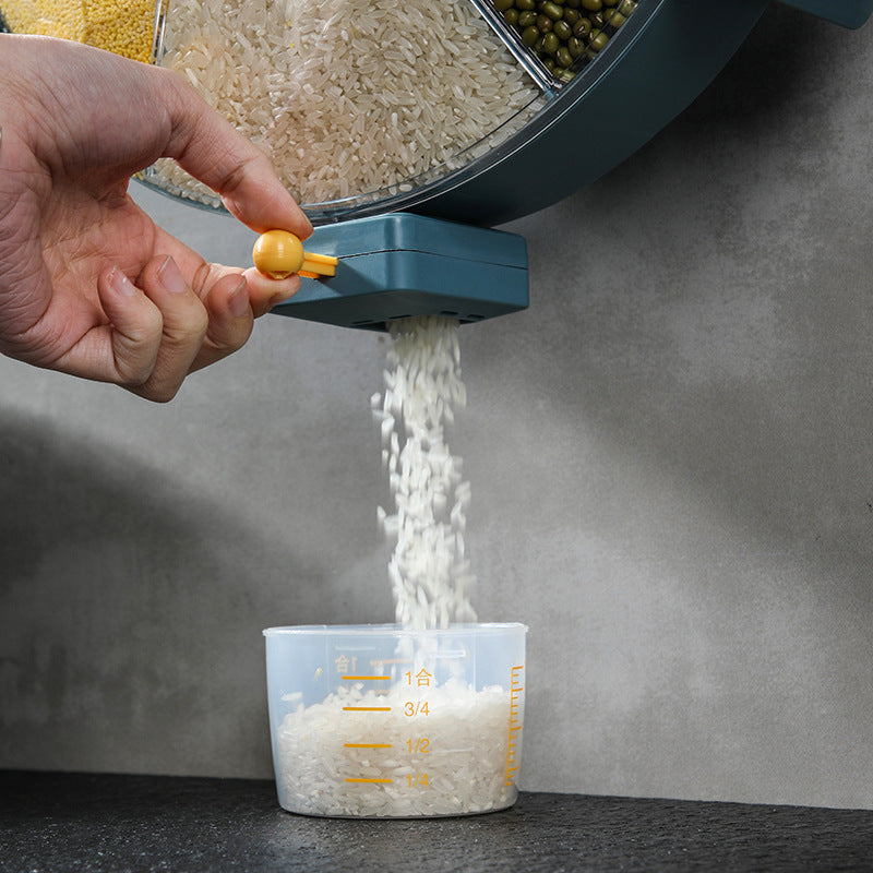 Wall-Mounted Grain Dispenser Compartments Dry Food Dispenser Rotating Cereal For Kitchen Gadget Image