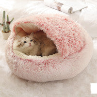 2 In 1 Dog And Cat Bed Pet Winter Bed Round Plush Warm Bed House Soft Long Plush Pets Bed Image