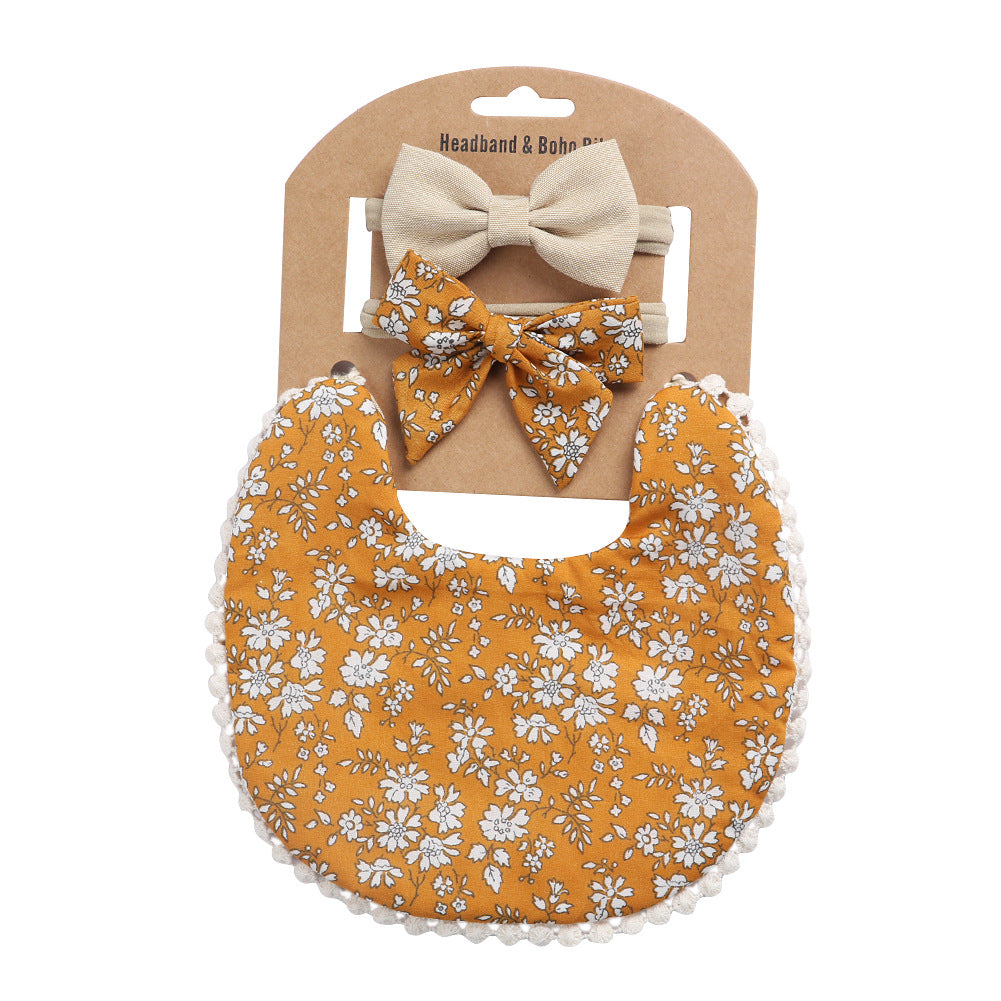 Linen Cotton Solid Color Printing Children Double-Sided Bib Bib Baby Saliva Pocket Image