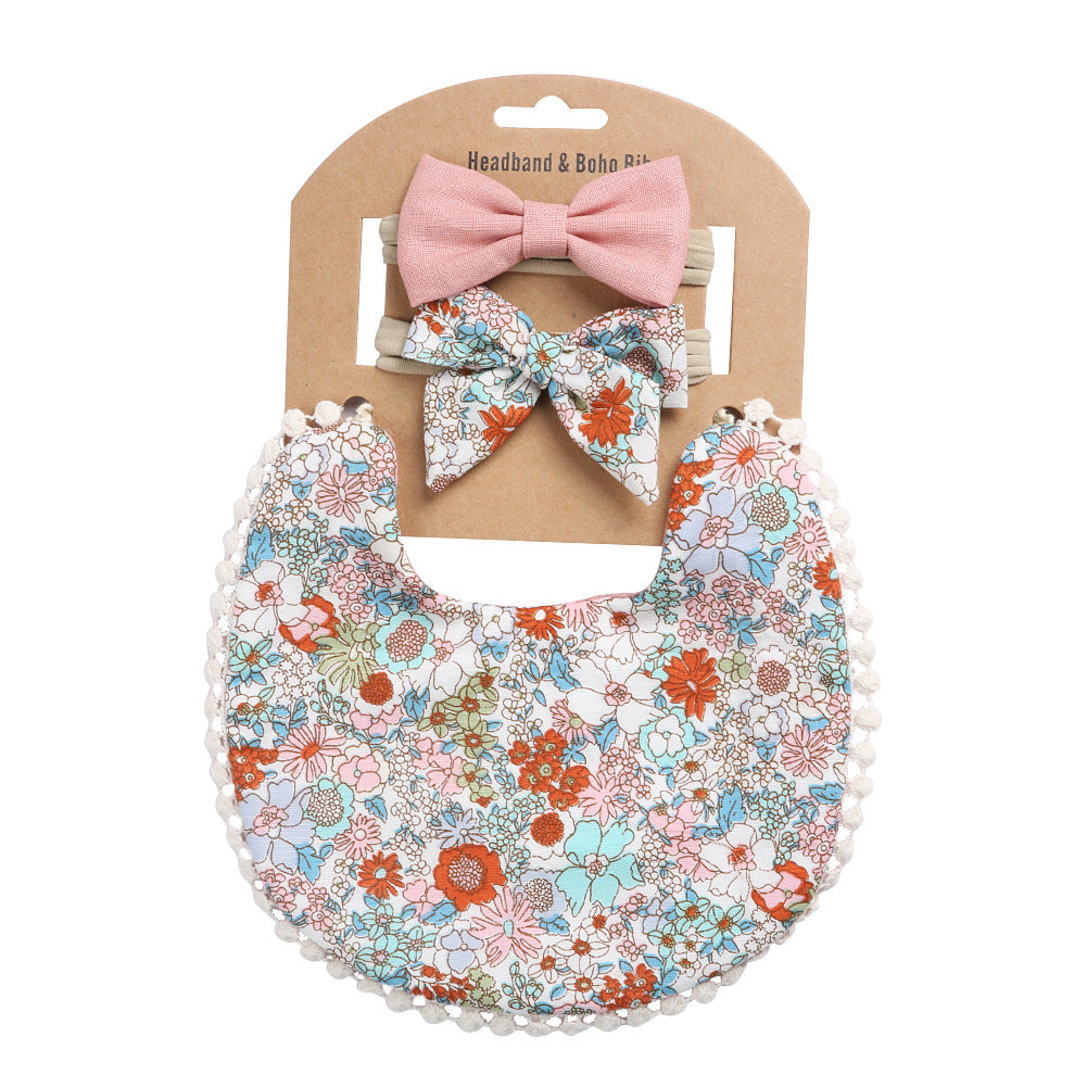 Linen Cotton Solid Color Printing Children Double-Sided Bib Bib Baby Saliva Pocket Image