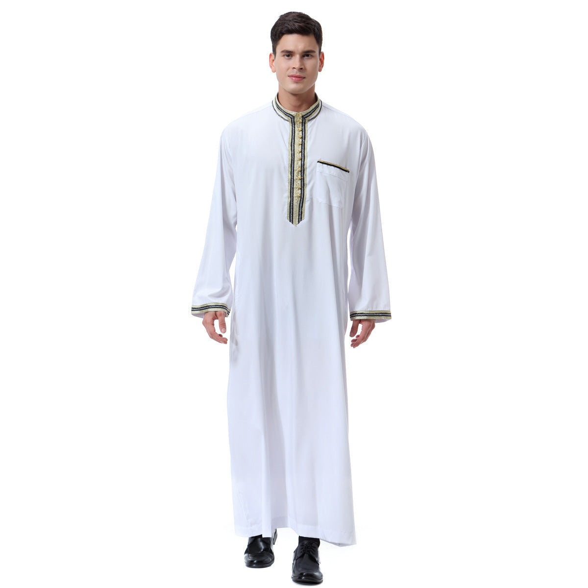 Muslim Arab Middle East Men's Applique Stand Collar Robe, TH810 Image