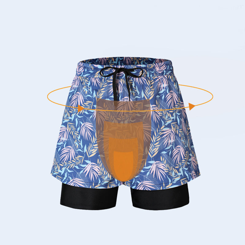 Loose Swimming Trunks Summer Printed Double Layer Beach Shorts Image