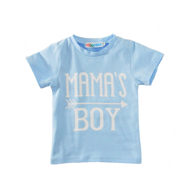 Children's Clothing Boy Suit Short-Sleeved T-Shirt Blue Letter Arrow Geometric Pants Baby Two-Piece Suit Image