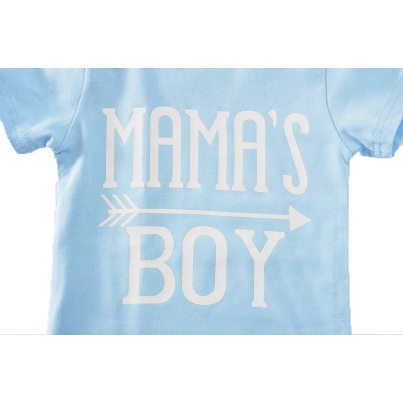 Children's Clothing Boy Suit Short-Sleeved T-Shirt Blue Letter Arrow Geometric Pants Baby Two-Piece Suit Image