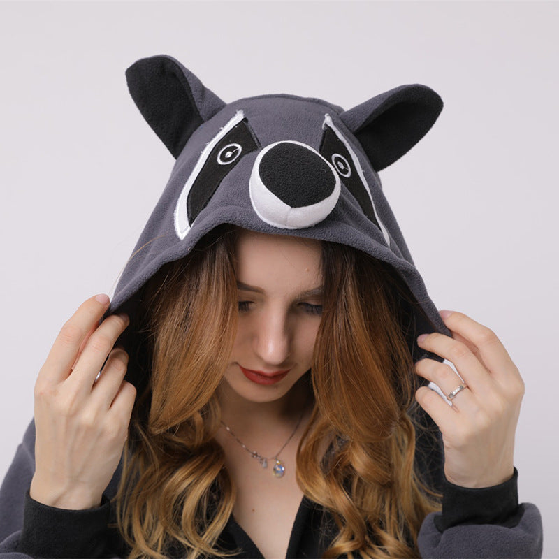 Raccoon cartoon animal one-piece pajamas polar fleece material Image