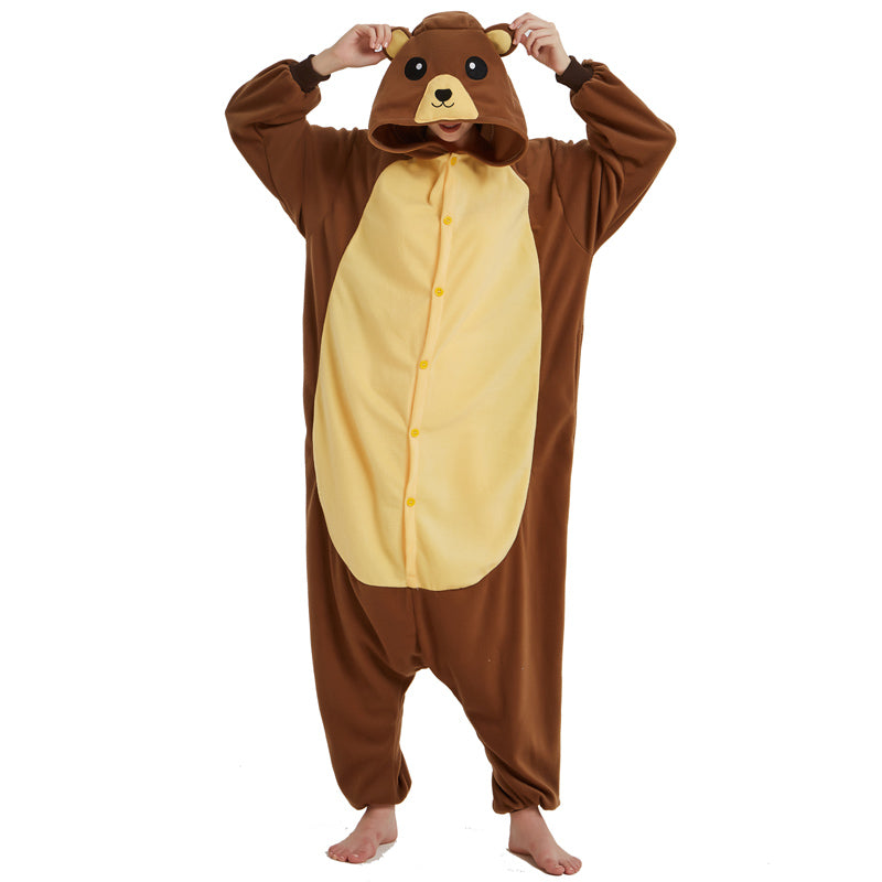 Brown Bear Polar Fleece Cartoon One-piece Animal Pajamas Image