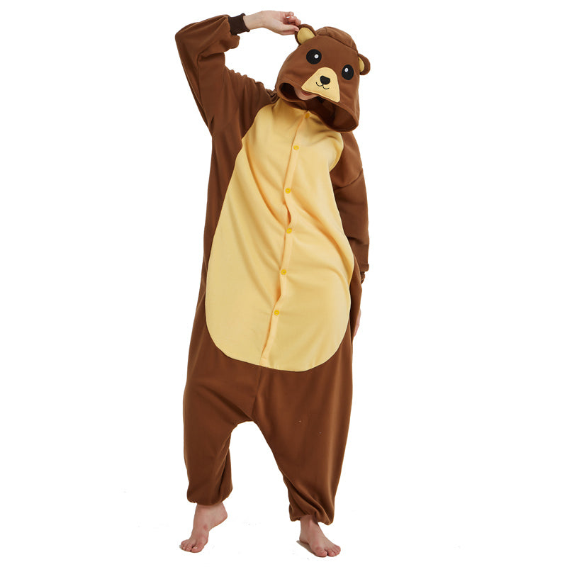 Brown Bear Polar Fleece Cartoon One-piece Animal Pajamas Image