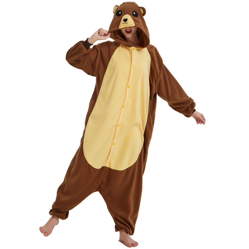 Brown Bear Polar Fleece Cartoon One-piece Animal Pajamas Image