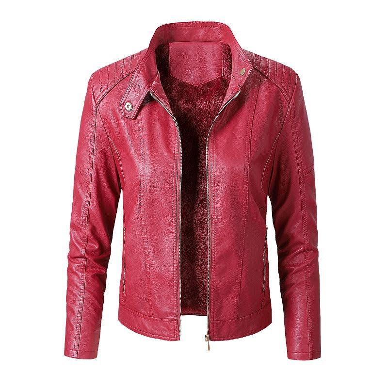 New Women's Leather Jackets Plus Velvet Jackets Fashion PU Ladies Leather Jackets Image