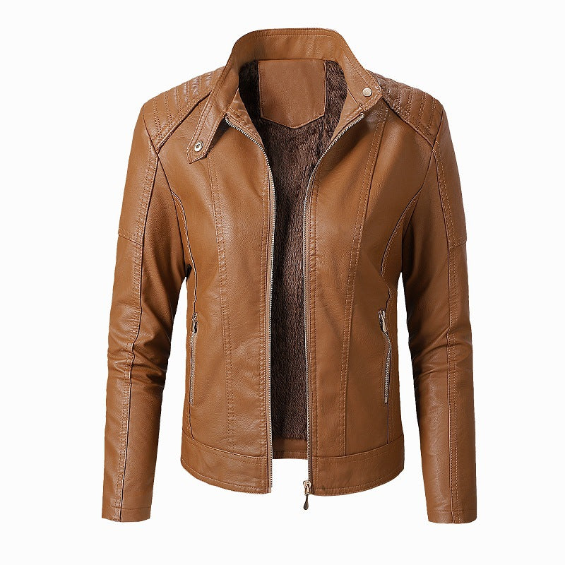 New Women's Leather Jackets Plus Velvet Jackets Fashion PU Ladies Leather Jackets Image