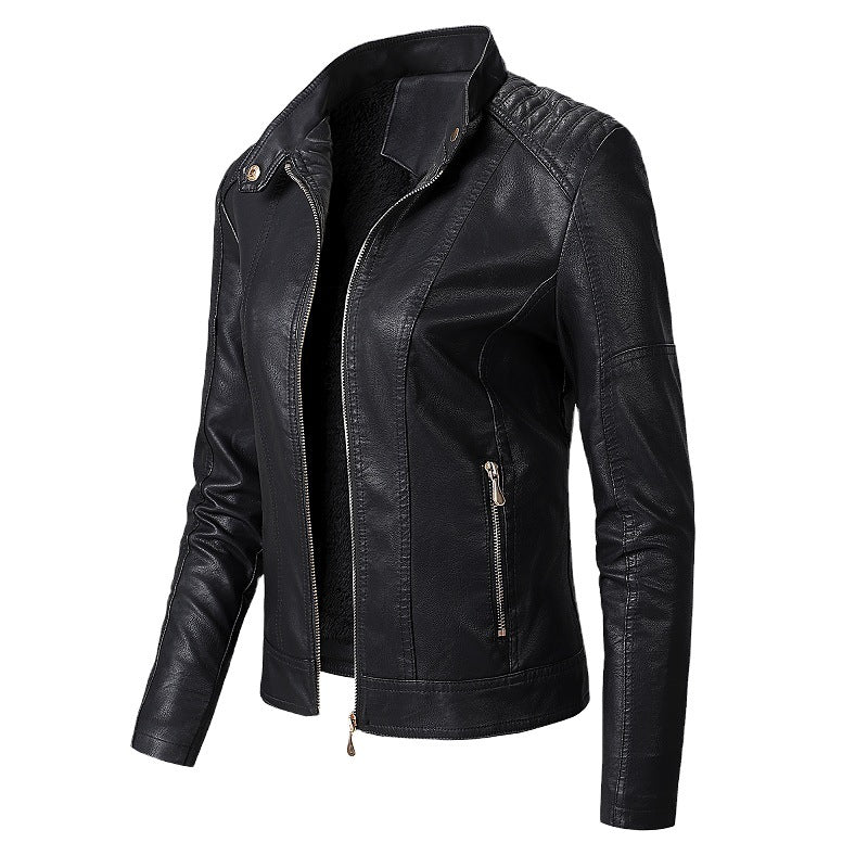 New Women's Leather Jackets Plus Velvet Jackets Fashion PU Ladies Leather Jackets Image