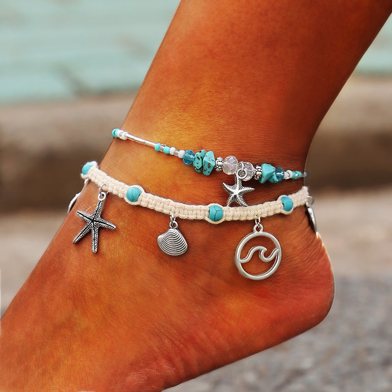 Europe and America Conch Mizhu Yoga Anklet Turtle Bracelet Beach Pendant Starfish Pearl Retro Turtle Anklet Image