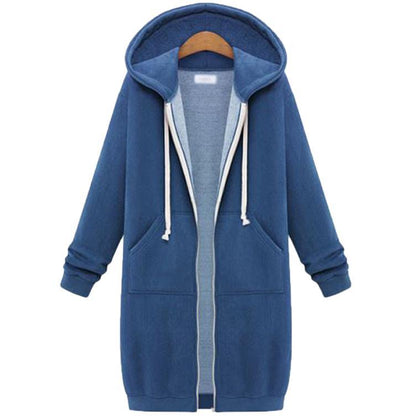 Hooded long-sleeved winter sweater women's jacket in a long thick shirt