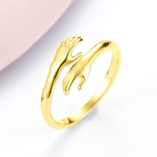 Alloy Simple Hands Hug Ring Opening Adjustable Jewelry Image