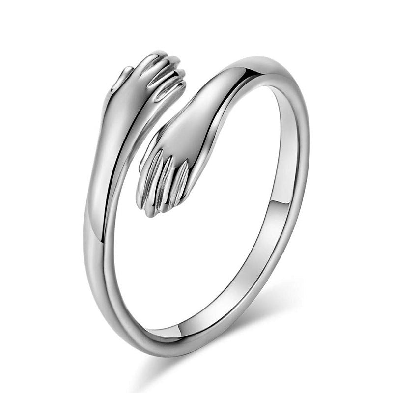 Alloy Simple Hands Hug Ring Opening Adjustable Jewelry Image