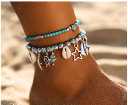 Europe and America Conch Mizhu Yoga Anklet Turtle Bracelet Beach Pendant Starfish Pearl Retro Turtle Anklet