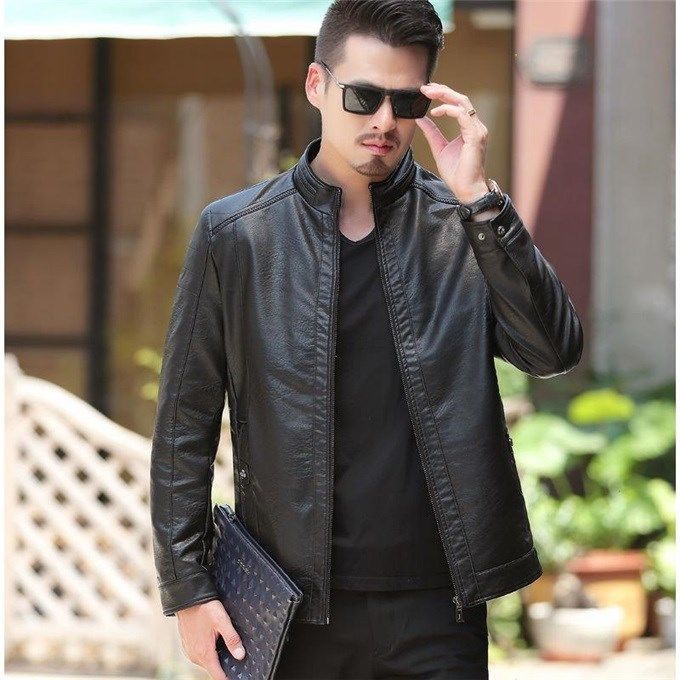 Men's Leather Jackets For Winter Jacket Men And Coats Leather Male Coat For Brand Men's Oblique Zipper Winter Down Biker Jacket Image