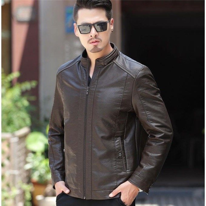 Men's Leather Jackets For Winter Jacket Men And Coats Leather Male Coat For Brand Men's Oblique Zipper Winter Down Biker Jacket Image