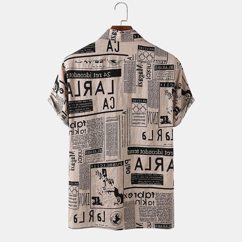 3xl Men Shirts Vintage Newspaper Print Hawaiian Shirt Image