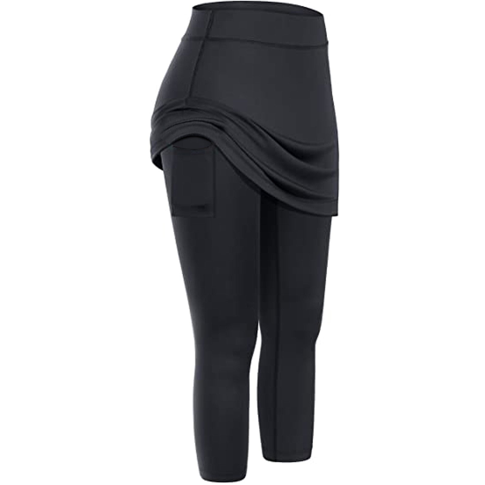 Women Tennis Skirted Leggings Pockets Elastic Sports Yoga Capris Skirts Legging Image