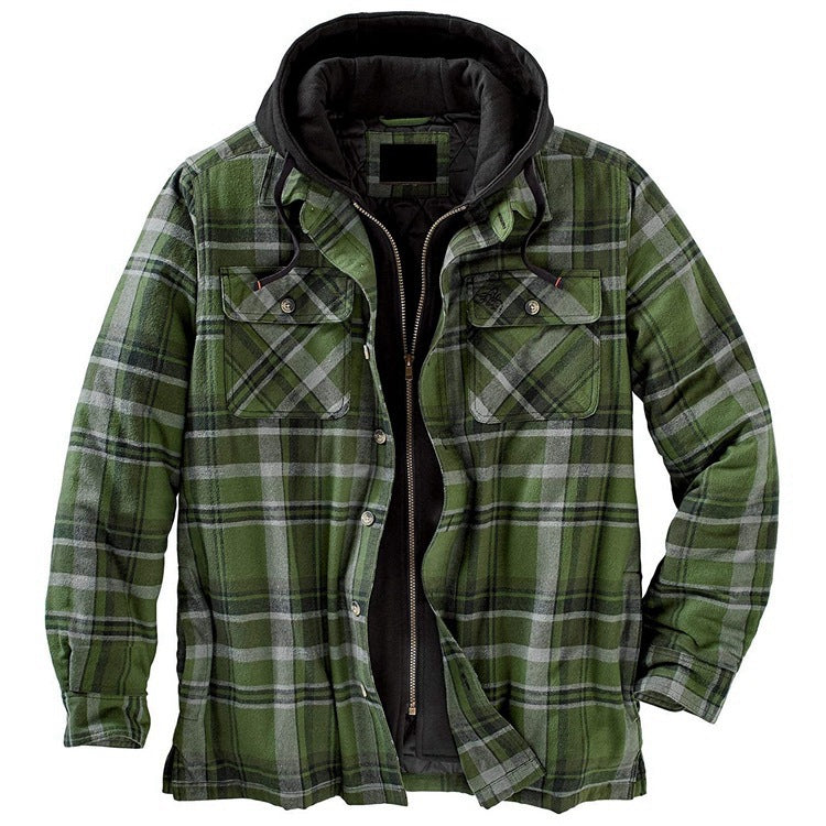 Thickened Cotton Padded Plaid Long Sleeve Loose Hooded Jacket Image