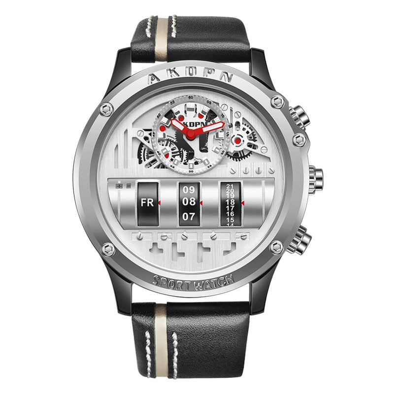 Uniquex Men Wrist Watches Leather Black Silver Creative Image