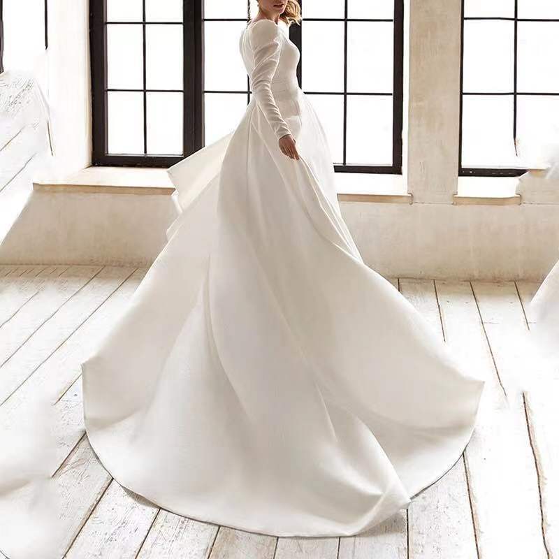 Ladies Style White Dress Satin Surface Was Thin And High French Temperament Dress Long Skirt Image