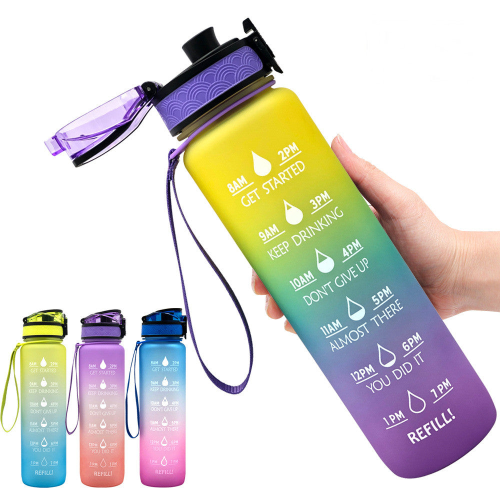 1L Tritan Water Bottle With Time Marker Bounce Cover Motivational Water Bottle Cycling Leakproof Cup For Sports Fitness Bottles Image