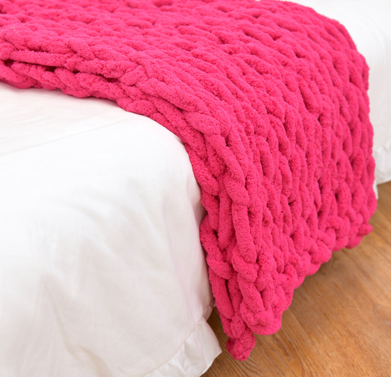 Handmade Coarse Yarn Knitted Chenille Rod Knitted Yarn Sofa Cover Blanket Image