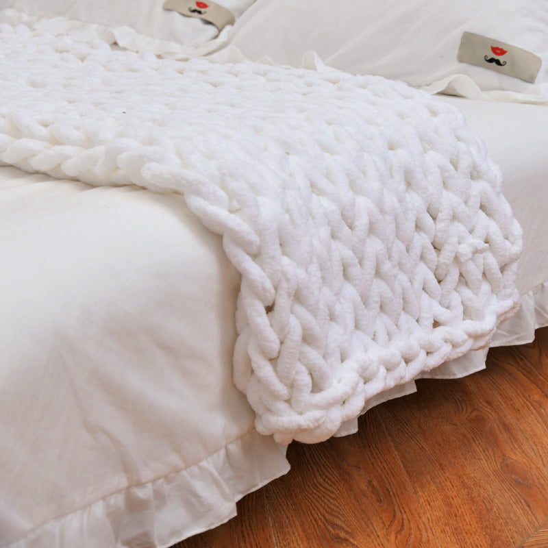 Handmade Coarse Yarn Knitted Chenille Rod Knitted Yarn Sofa Cover Blanket Image