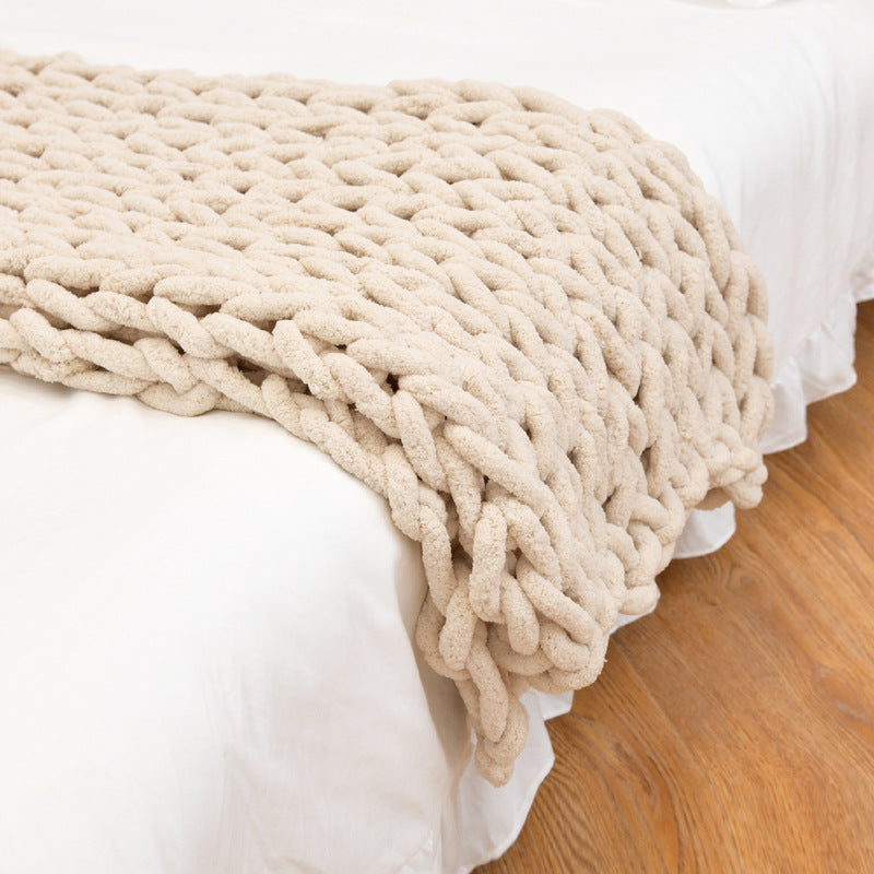 Handmade Coarse Yarn Knitted Chenille Rod Knitted Yarn Sofa Cover Blanket Image