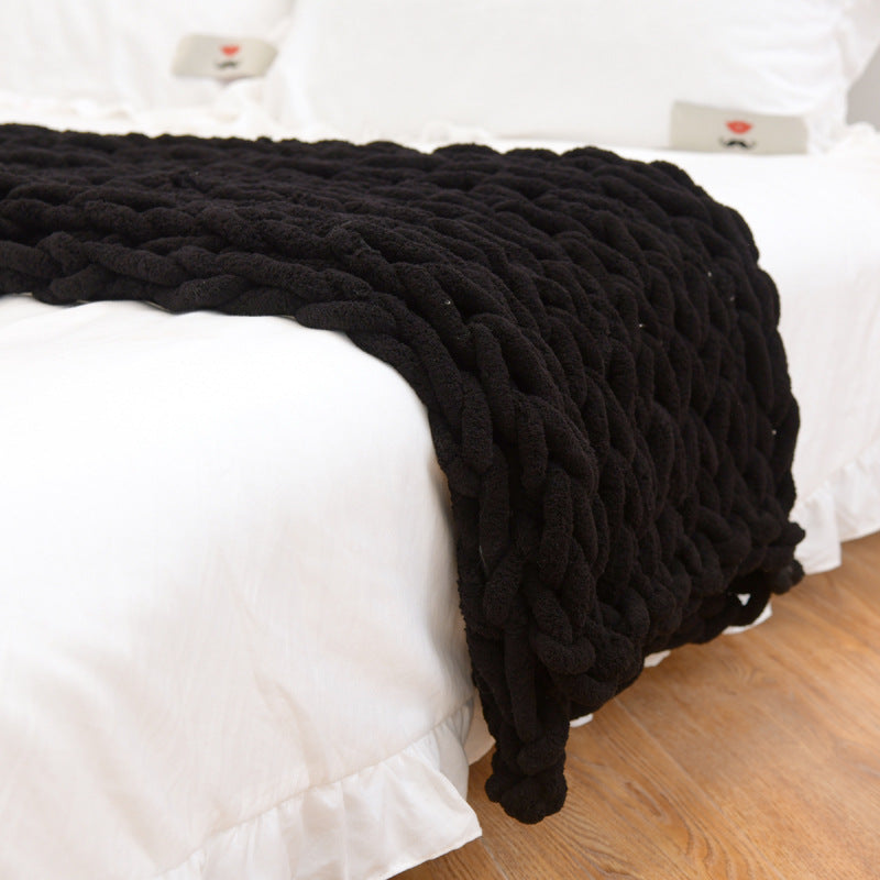 Handmade Coarse Yarn Knitted Chenille Rod Knitted Yarn Sofa Cover Blanket Image