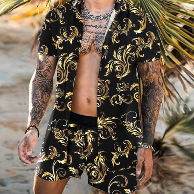 Floral Shirt Beach Two Piece Suit New Fashion Men Sets Image