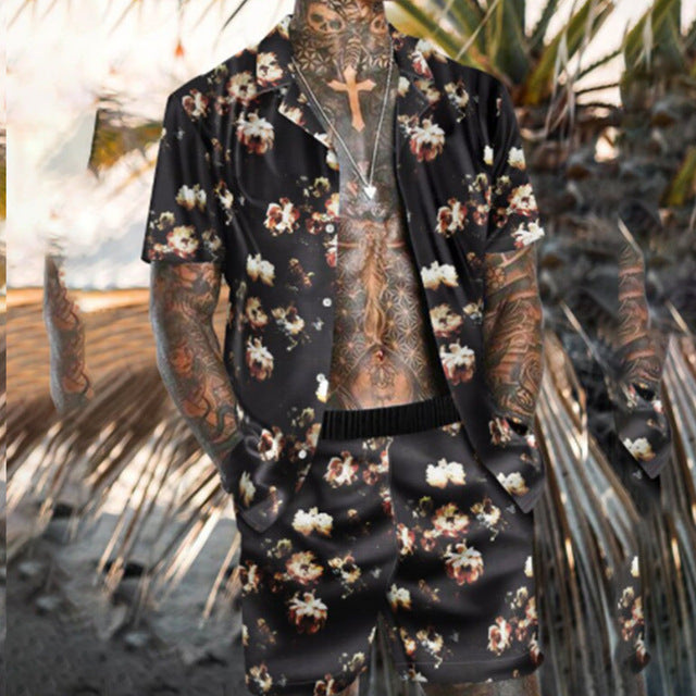 Floral Shirt Beach Two Piece Suit New Fashion Men Sets Image