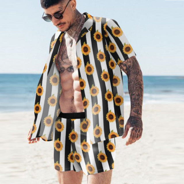 Floral Shirt Beach Two Piece Suit New Fashion Men Sets Image