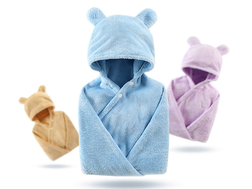 Cotton baby care hooded bath towel Image