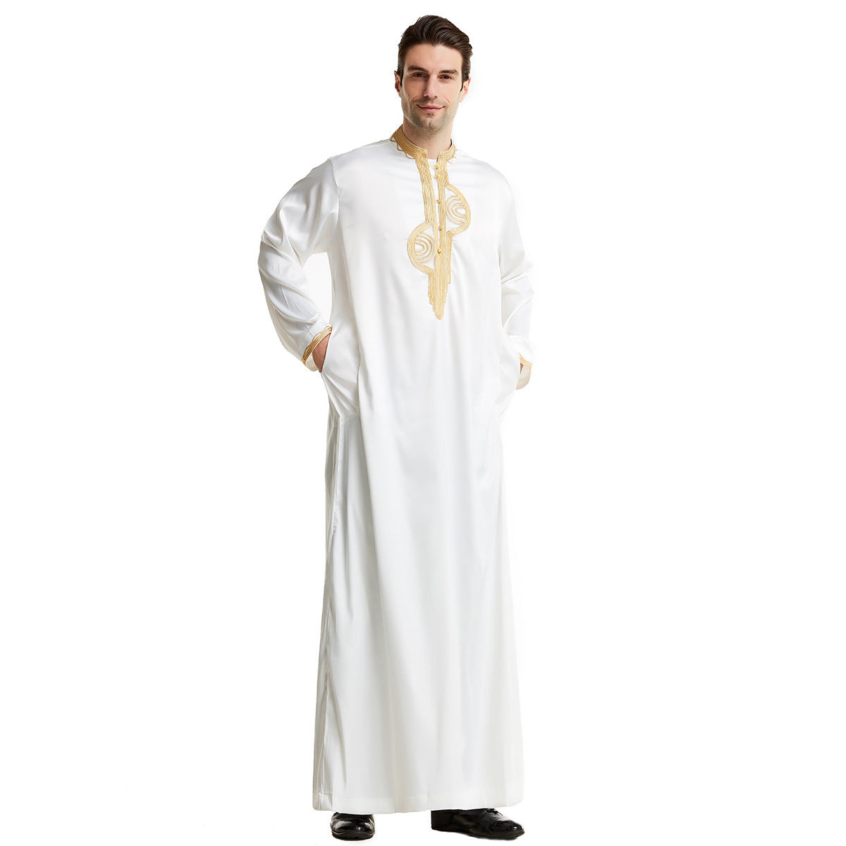 Arabian Middle East Stand Collar Embroidered Robe Image