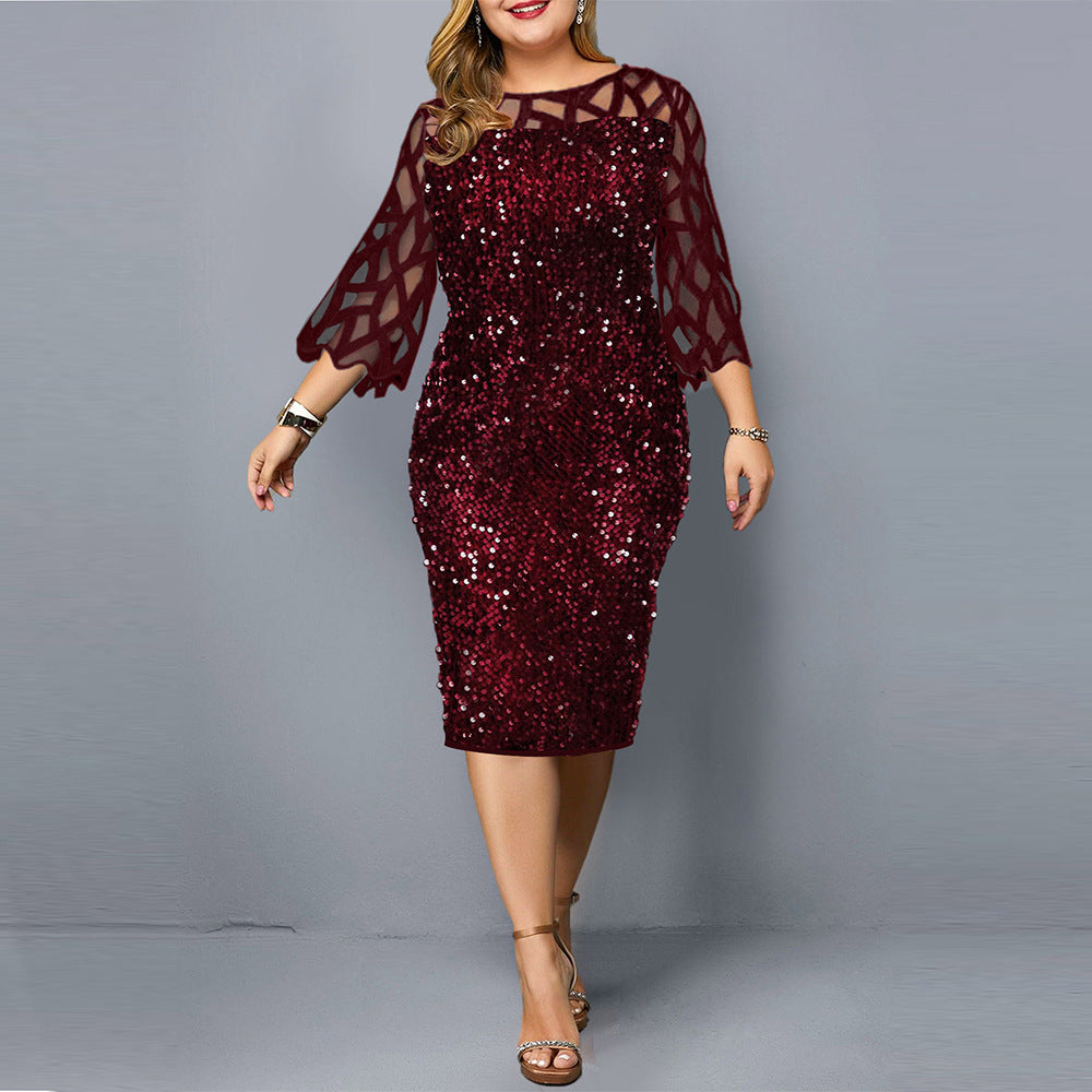 Party Dresses Sequin Plus Size Women's Sexy Night Club Dress Image