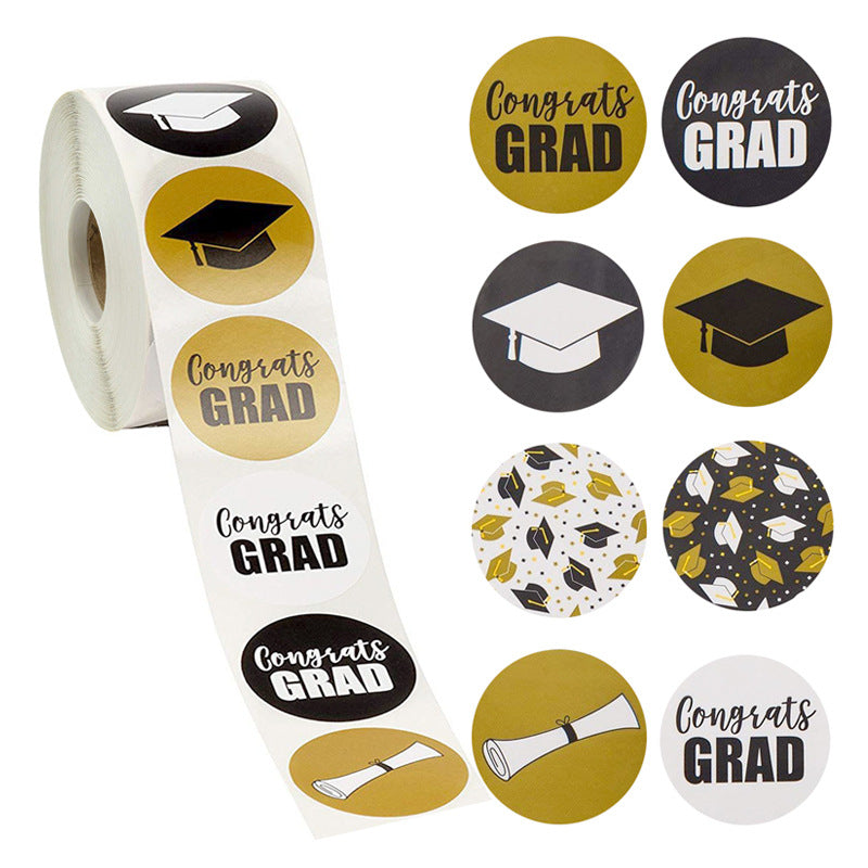 Round Graduation Sticker Graduation Cap And Diploma Label Party School Supplies Student Stationery Sticker