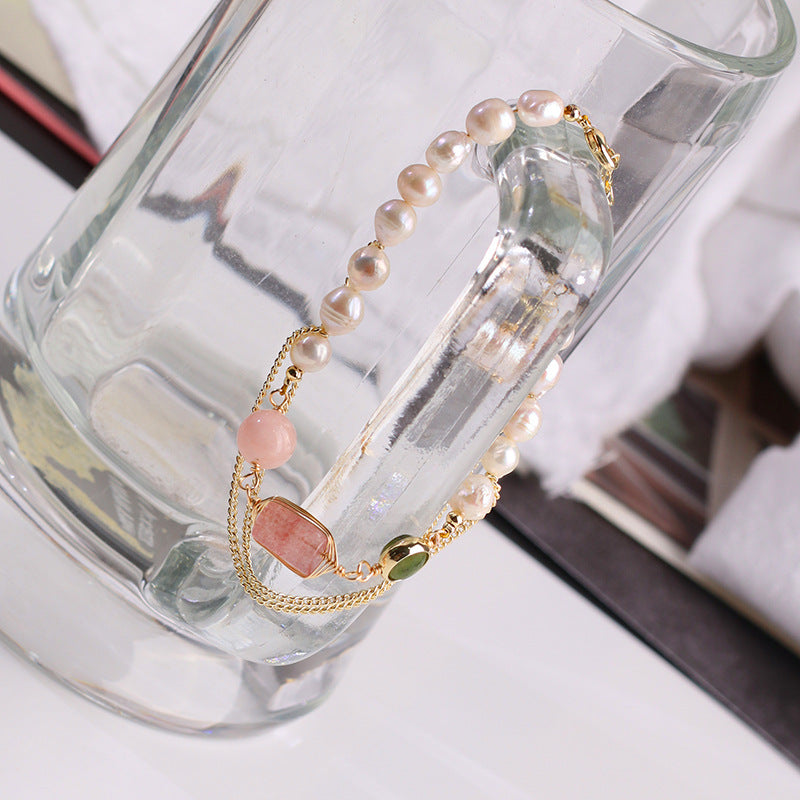 Women's Natural Freshwater Pearl Strawberry Crystal Bracelet Image