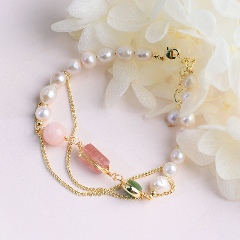 Women's Natural Freshwater Pearl Strawberry Crystal Bracelet Image