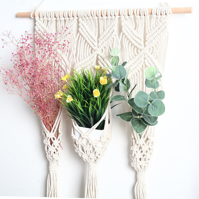 Woven Tapestry Bohemian Dried Flower Pot Rack Image