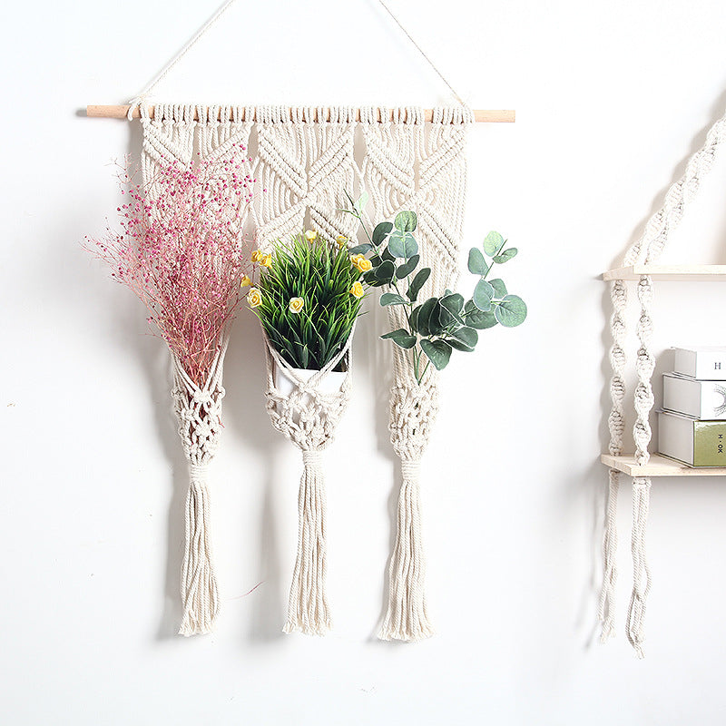 Woven Tapestry Bohemian Dried Flower Pot Rack Image