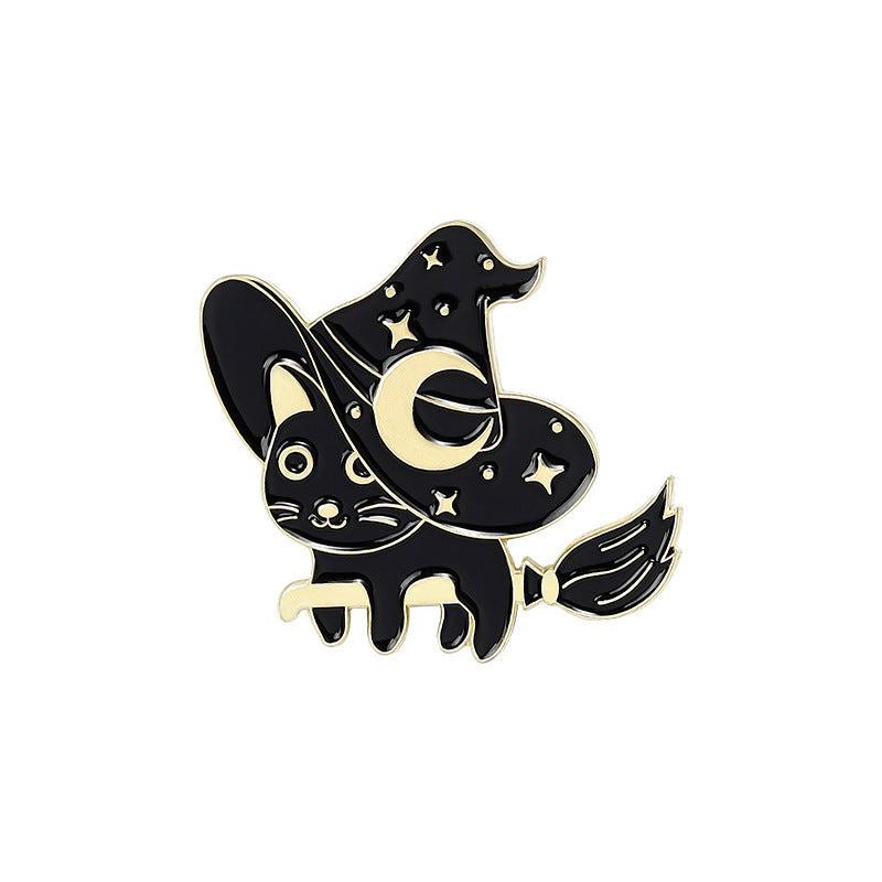 Punk Black Magic Cat Brooch Halloween Wizard Hat Brooch Spot Image