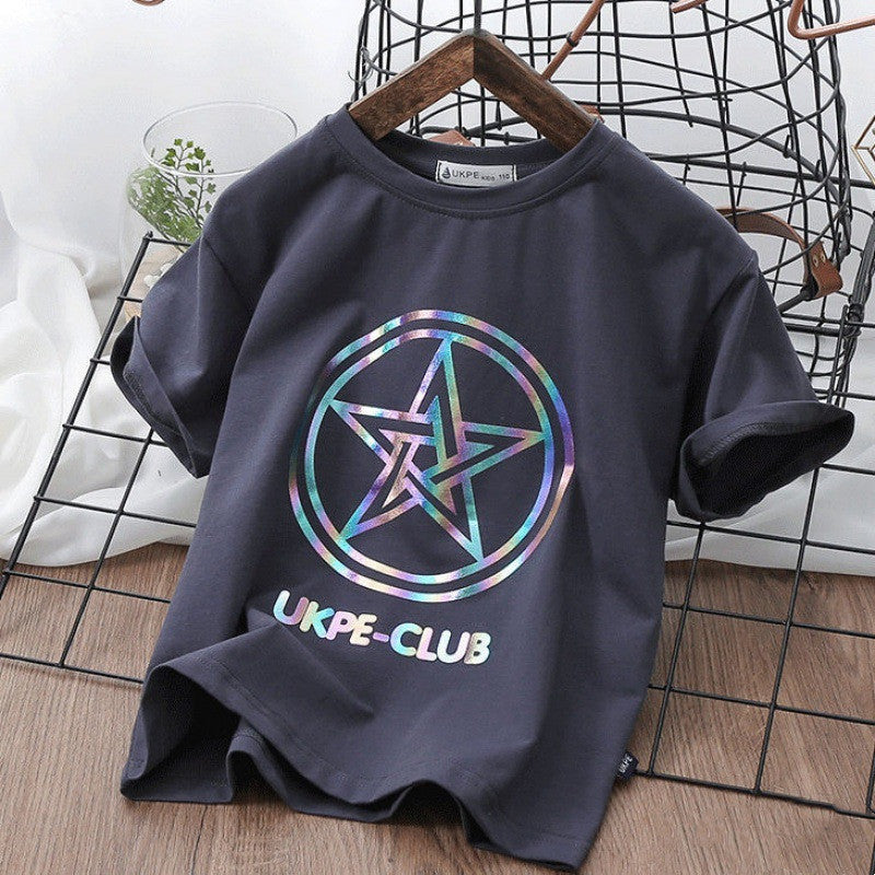 Boys'' Short Sleeve T-shirt  Net Red Laser Reflective Cub Children''s Top Fashion Image