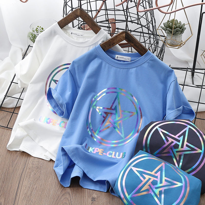 Boys'' Short Sleeve T-shirt  Net Red Laser Reflective Cub Children''s Top Fashion