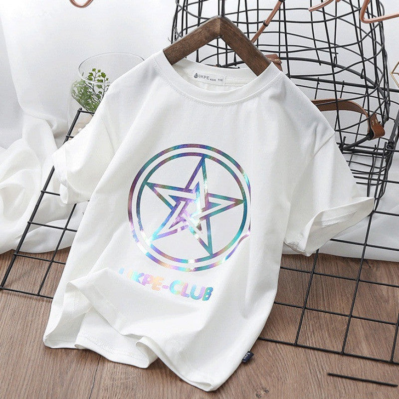 Boys'' Short Sleeve T-shirt  Net Red Laser Reflective Cub Children''s Top Fashion Image