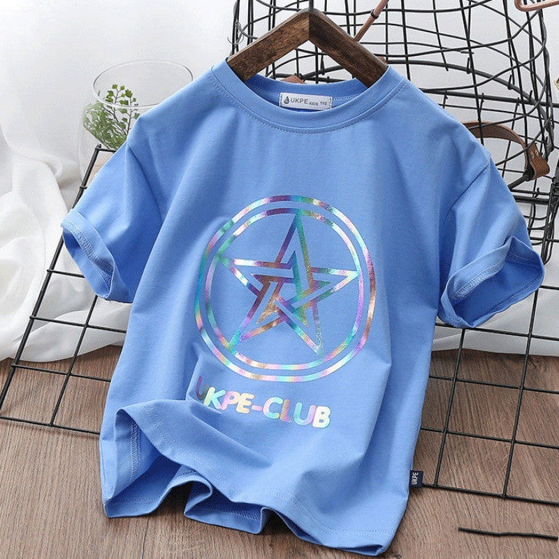 Boys'' Short Sleeve T-shirt  Net Red Laser Reflective Cub Children''s Top Fashion Image