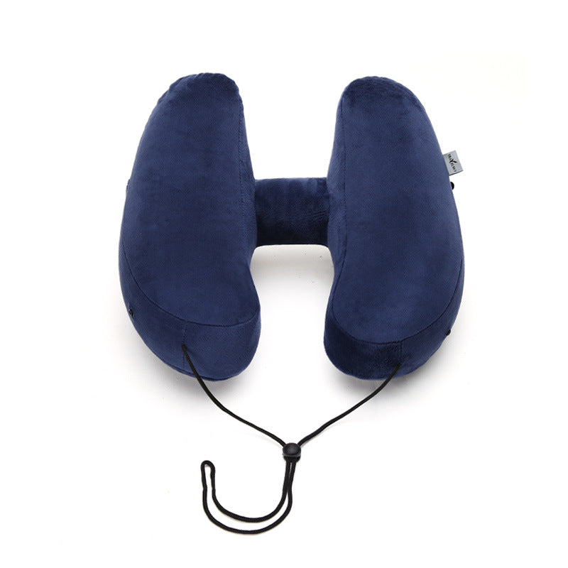 Hooded Travel Pillow H Shaped Inflatable Neck Pillow Folding Lightweight Nap Car Seat Office Airplane Sleeping Cushion Pillows Image