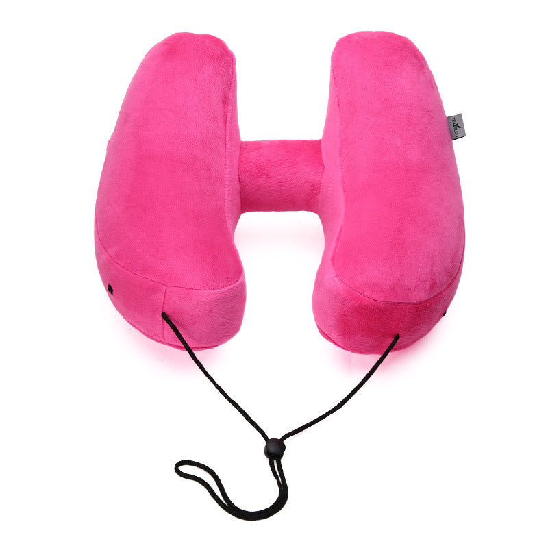 Hooded Travel Pillow H Shaped Inflatable Neck Pillow Folding Lightweight Nap Car Seat Office Airplane Sleeping Cushion Pillows Image